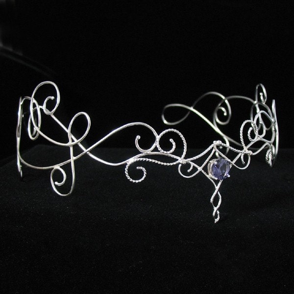 Elvish Middle Earth Bridal Wedding Circlet Headpiece Diadem, Faceted Lab Created Alexandrite, Sterling Silver, Handmade