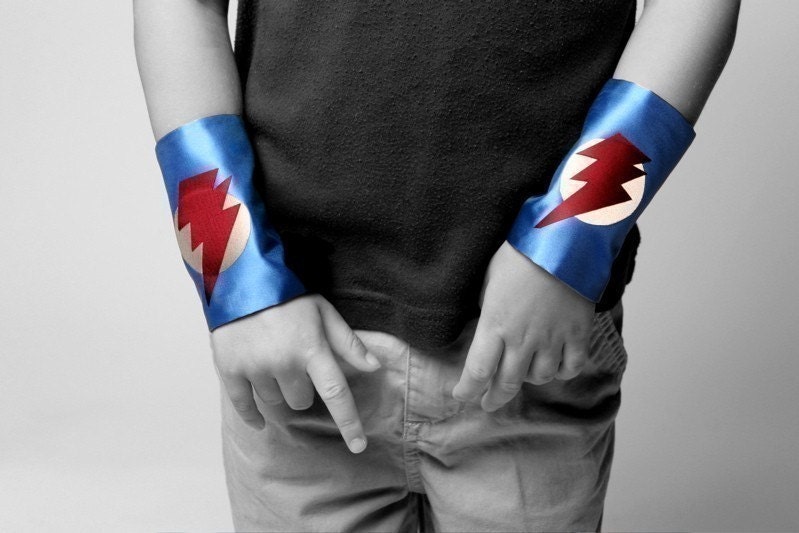 Power Cuffs for Superhero Kid - Blue and Cranberry - Lightening Bolt