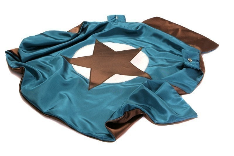 Super Hero Cape for Kids by Little Hero Capes - Dark Teal and Brown - Superhero Star Design