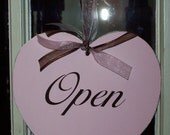 Whimsy Pink Shabby Cottage Chic Open Closed Retail Shop Heart Wood Vinyl Sign