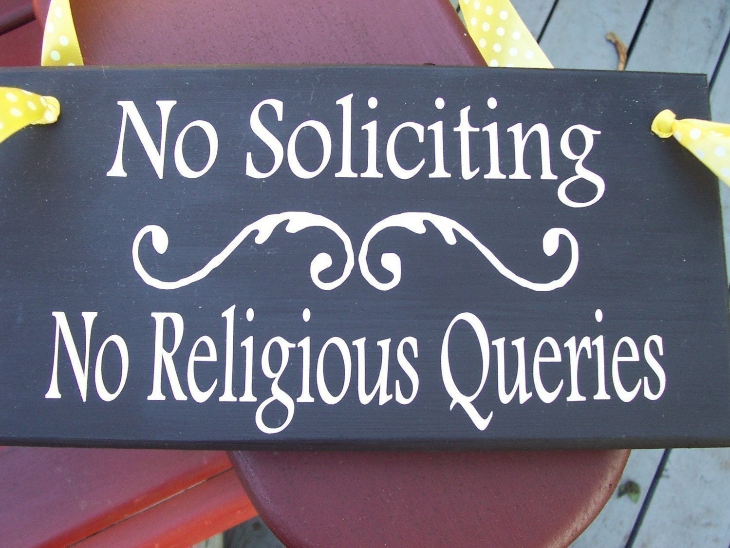 No Soliciting No Religious Queries Wood Vinyl Sign - Door Home Decor