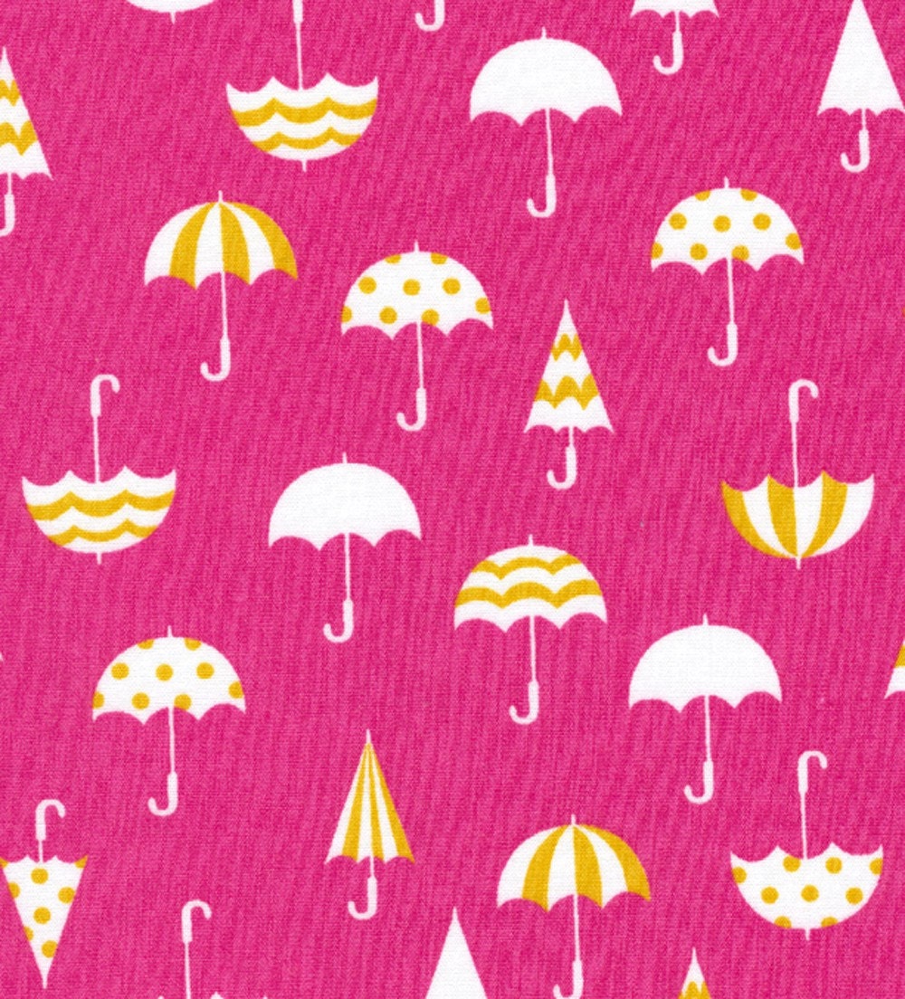 Japanese Fabric - Deco Umbrellas on Pink,  Half Yard