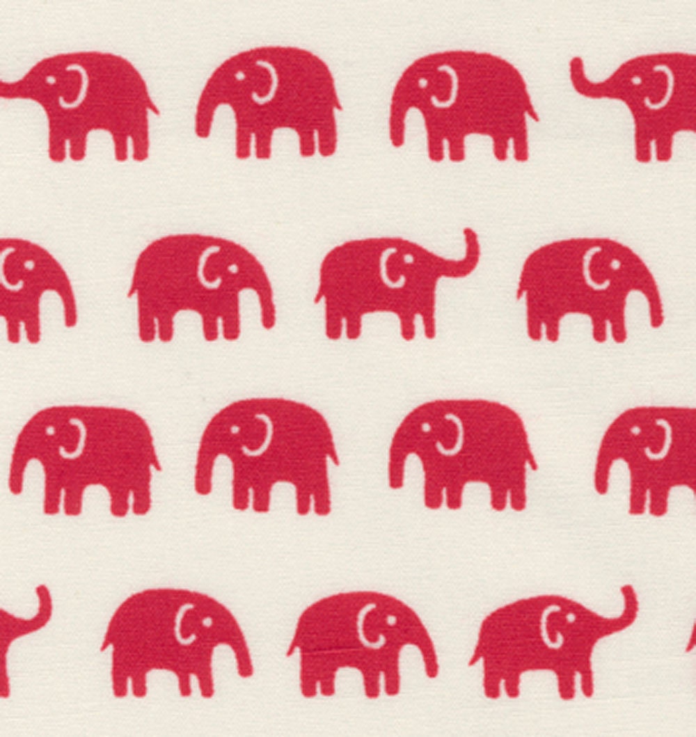 Japanese Fabric: Red Elephants on White  - Kawaii  FQ