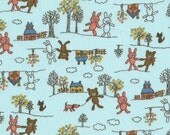 Happy Day Bunny and Teddy on Blue - Japanese Fabric FQ