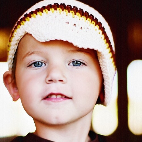 Children's Visor Beanie - ecru, chocolate, burnt orange, yellow
