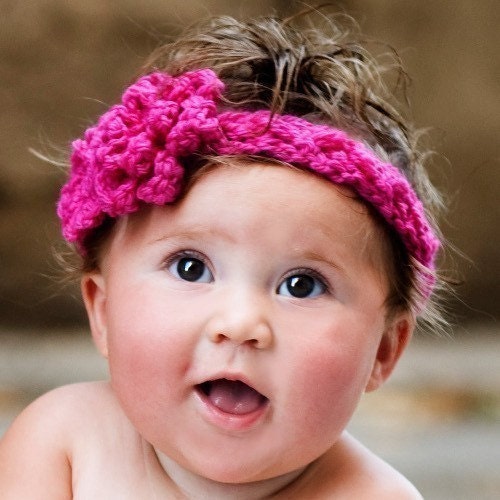 Kids Flowered Headband - electric pink