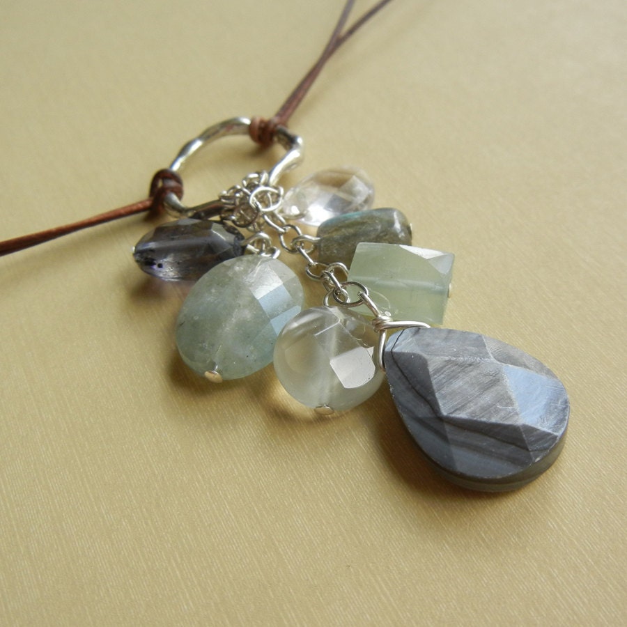 Leather and Stone Blue Pomona Necklace