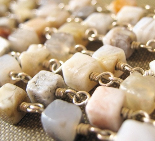 Long Silver Lace Agate Necklace on Sterling Silver