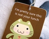 Lime Mao-Mao the Cat Lunch Bag/Box Tag W/ a Stainless Steel Wire Ring
