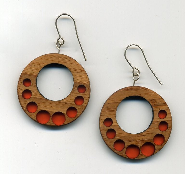 Bamboo and coral colored Resin Earrings