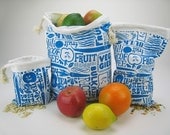 Set of 3 Organic Reusable Vegetable Bags in Blue