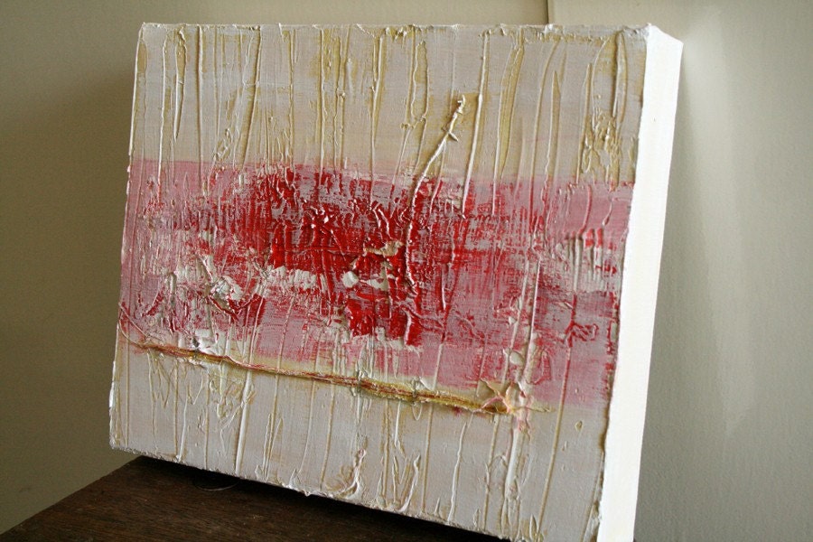 WAITING FOR SPRING abstract mixed media original painting. acrylic, silk thread on gallery canvas. 10"x8.5" by pamelatang