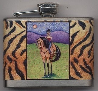 Cowgirl Diva and Horse Tiger Print Sparkly Flask