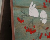 Rabbits on Rowan Tree - Mounted Print