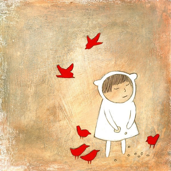 Feeding Birds - Signed Art prnt