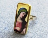 Virgin Mary Catholic Recycled Art Domino Adjustable Ring V66
