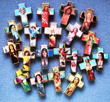 FREE US Shipping - Your Choice of Catholic Saint Handmade Wooden Crucifix Cross Art Necklace