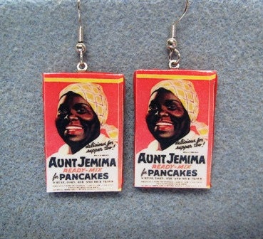 Aunt Jemima Pancake Mix Retro Kitsch Dangle Polymer Clay Junk Food Earrings Hypo Allergenic Nickle-Free