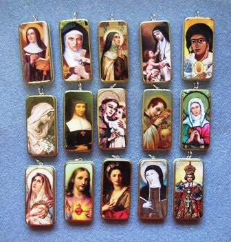 Made to Order - Christian Catholic Saint Virgin Mary Jesus Recycled Domino Art Pendant - Your Choice of Image