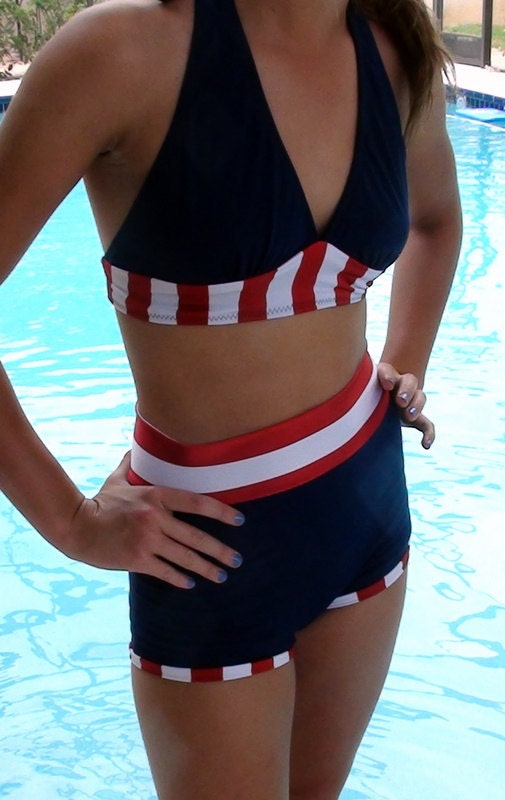Patriotic boy shorts bikini retro vintage style
