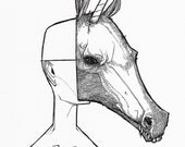 Zombie Unicorn Mask animal mask creepy horror undead zombie anthropomorphic fantasy walking dead art print