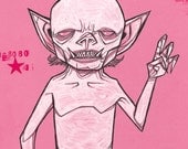Pink Goblin monster creature demon scary spooky beast fantasy drawing full color art poster print