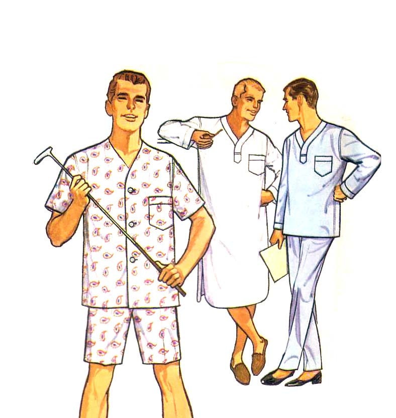 50s Mens Pajamas and Nightshirt vintage pattern size 42-44 large uncut mad men