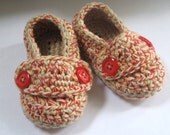 Crochet Baby Booties Cotton Little Button Loafers- Barn Board