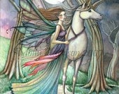 Unicorn and Fairy Fantasy Fine Art Print by Molly Harrison 'Forest of Dreams' 9 x 12 Giclee