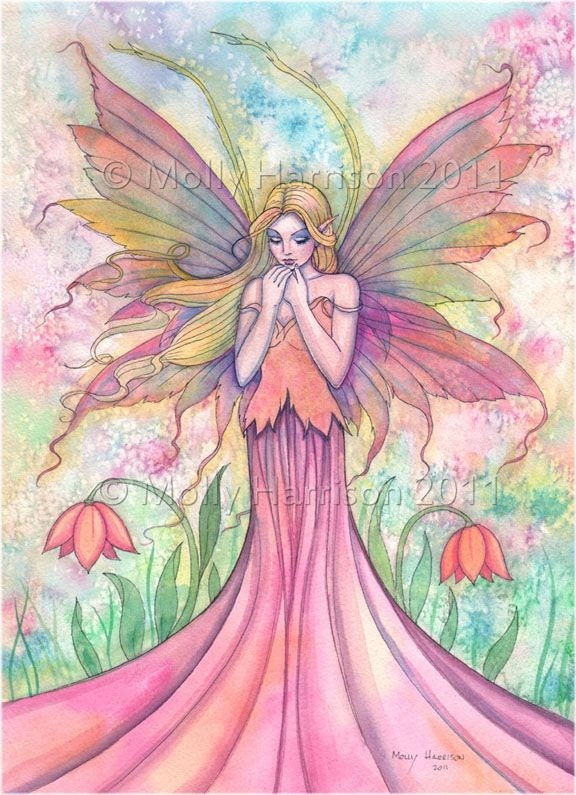 Fairy Print - Wildflower Watercolor Fairy Fantasy Art by Molly Harrison 9 x 12