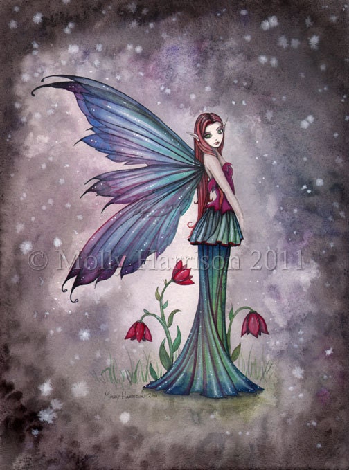 Fairy Fine Art Fantasy Print by Molly Harrison 12 x 16  'Flowers in Winter'