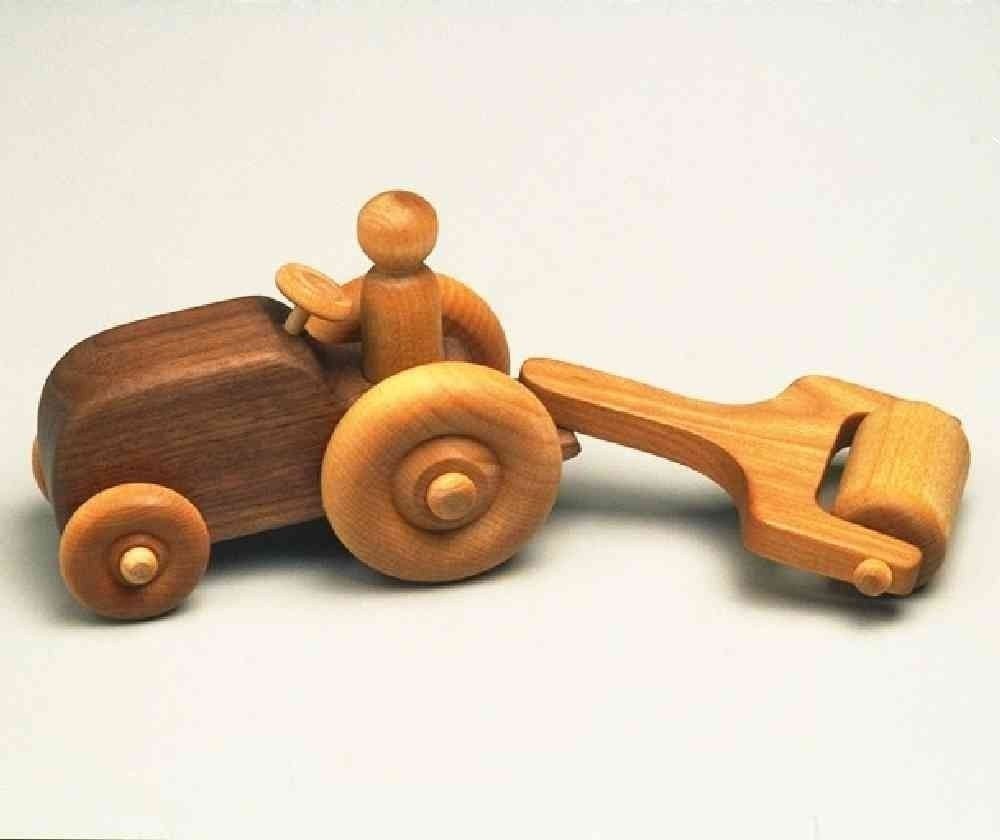 Handcrafted Wooden Toy Tractor with Roller