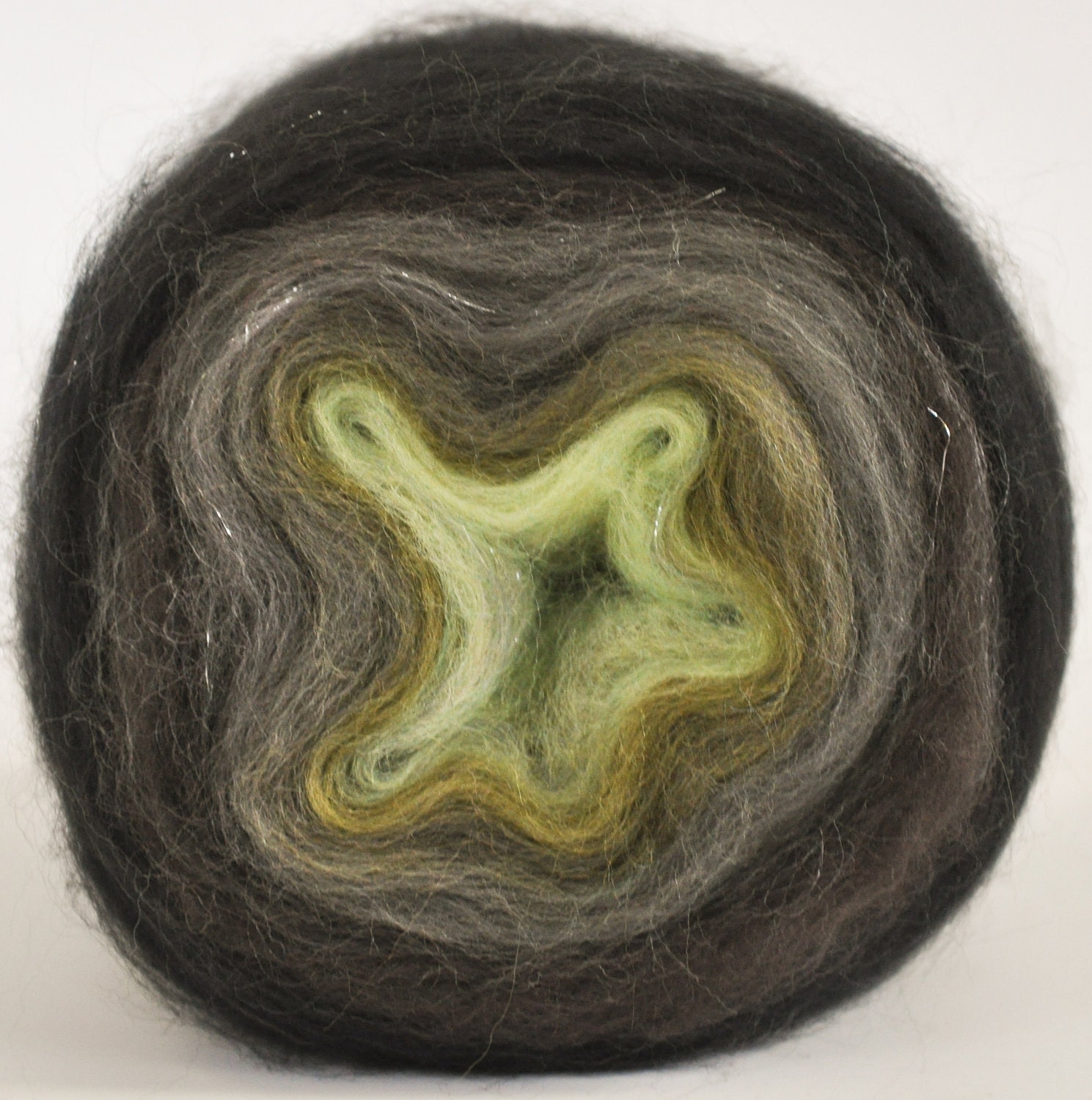 MIDNIGHT MEADOW- Self Striping Spontaneous Spinning Roving Bullseye BUMP - (4.7 oz. center-pull bump)