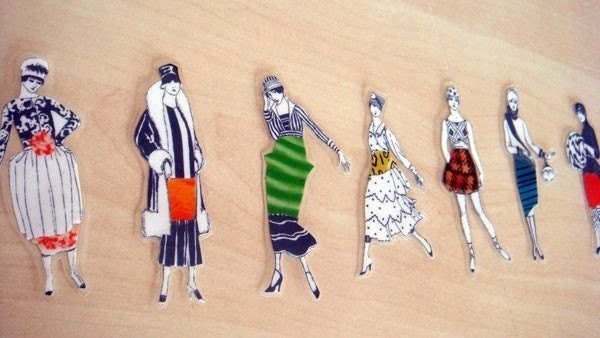 Vintage paper-doll brooches