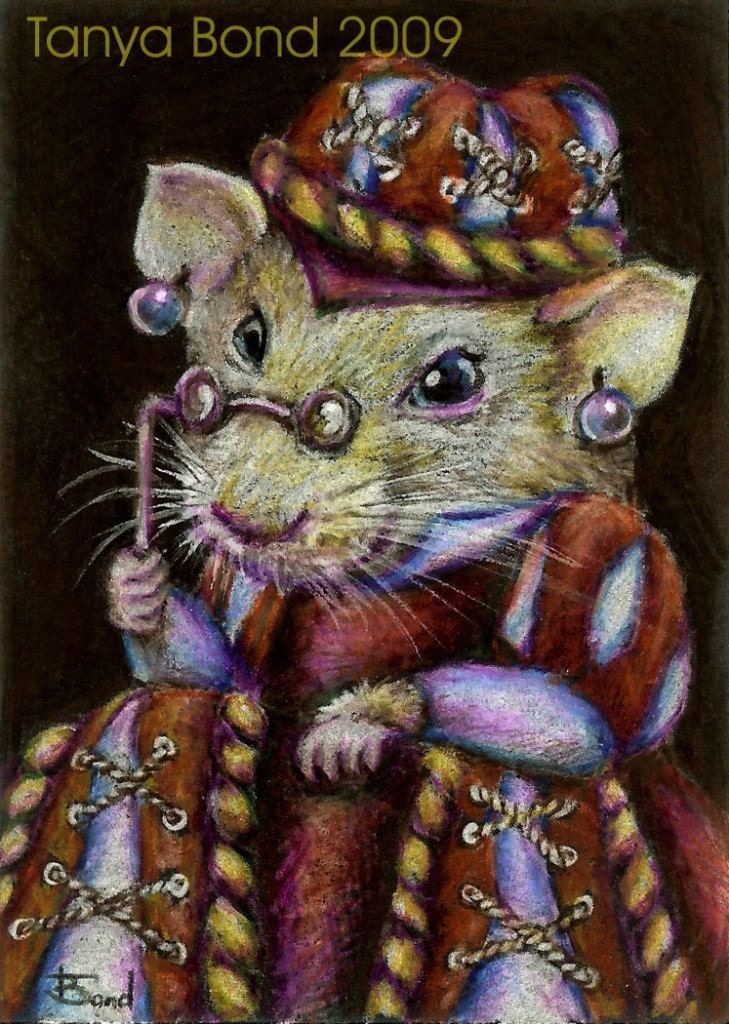 A portrait of a very respectable fairy rat in medieval costume - 5x7 print of an original drawing by Tanya Bond