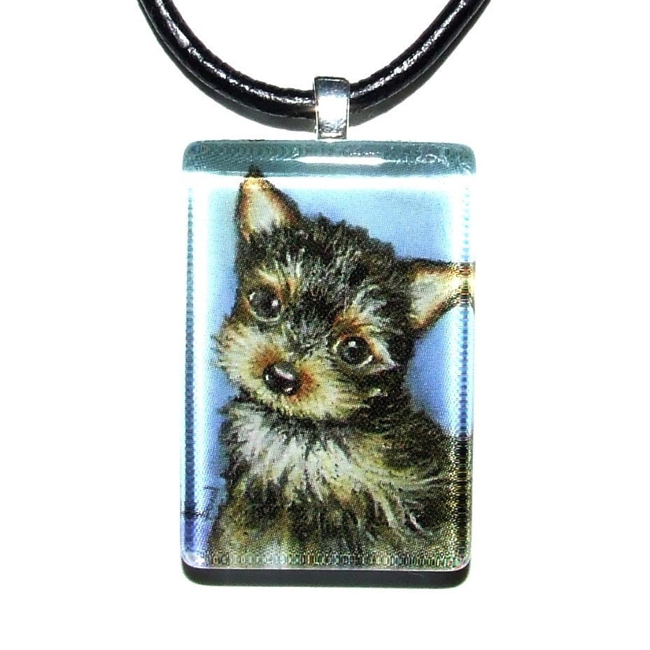 Gorgeous little Yorkie - pendant - Yorkshire terrier puppy portrait -  wearable art necklace featuring print of painting by Tanya Bond