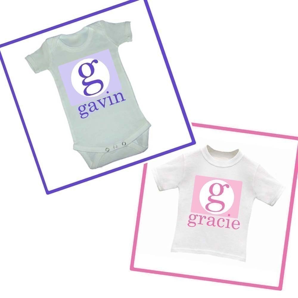 HIP AND TRENDY Monogram Initial and Name - Baby Bodysuit or Toddler Tee - Available newborn up to 6T