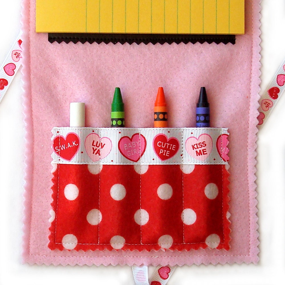 Crayon Wallet & Chalk Mat Art Folio: Valentine Hearts - coloring travel toy / travel game - art fun on the go - 20% Off Sale