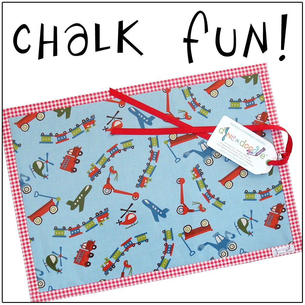 Chalk Mat / Chalkmat: chalk cloth & laminated cotton - Transportation Dine.n.Doodle placemat - coloring travel toy - Sale take 20% off