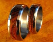 Titanium Wedding Band Set with Cocobolo Inlays