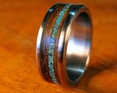 Titanium Ring with Wenge Wood and Turquoise Inlay