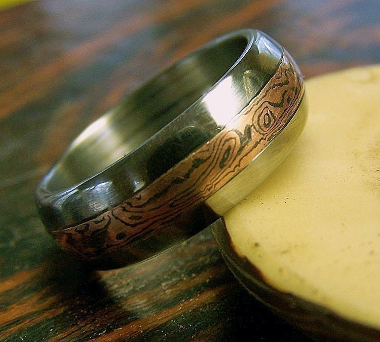 Titanium Ring with Mokume Inlay