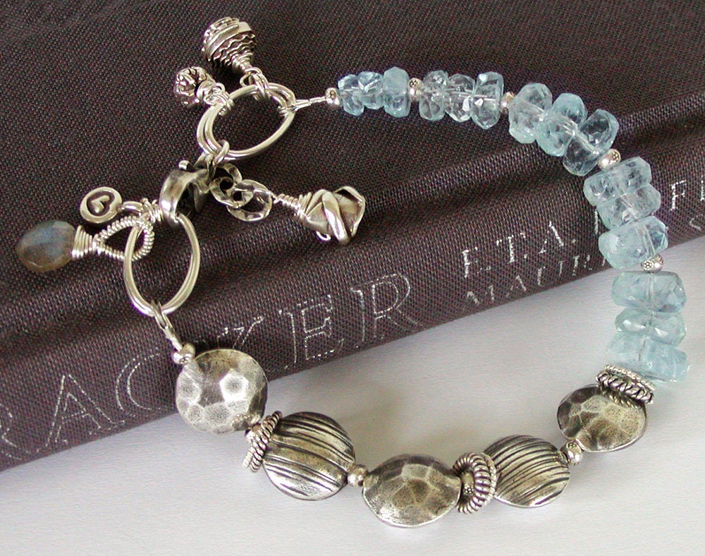 Aquamarine Bracelet - March Birthstone - Labradorite and Silver