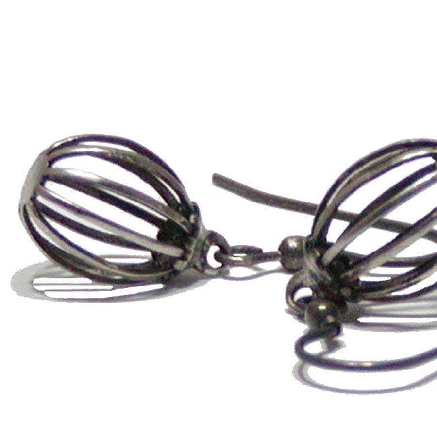 Vintage Bead Earrings - Black Dangles, Surgical Steel Hooks