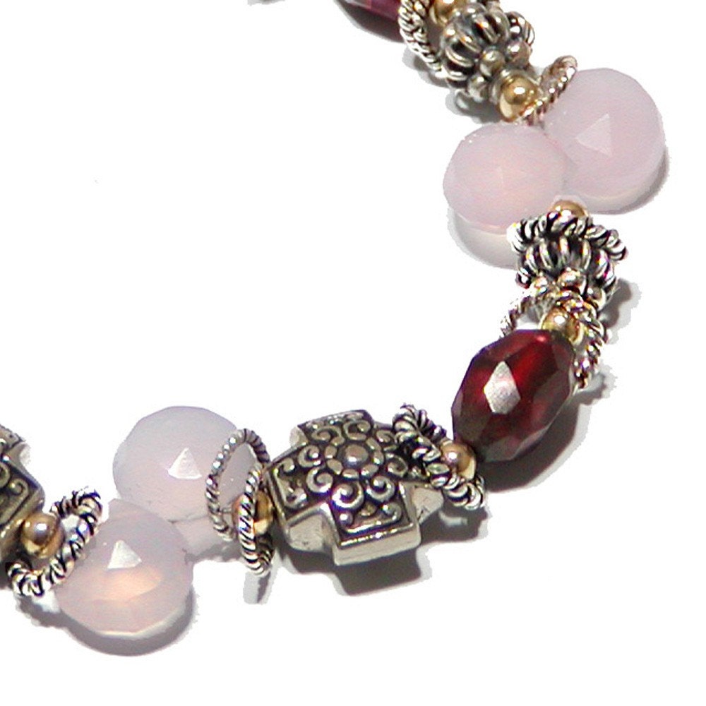 Pink Chalcedony Bracelet - Faceted Pearl and Sterling Silver