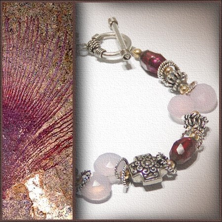 Pink Chalcedony Bracelet - Faceted Pearl and Sterling Silver
