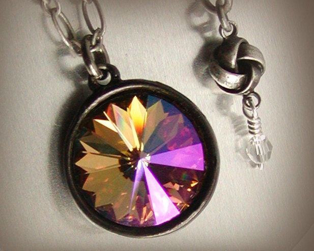 Purple Haze Crystal Pendant Necklace with Antiqued Silver Chain