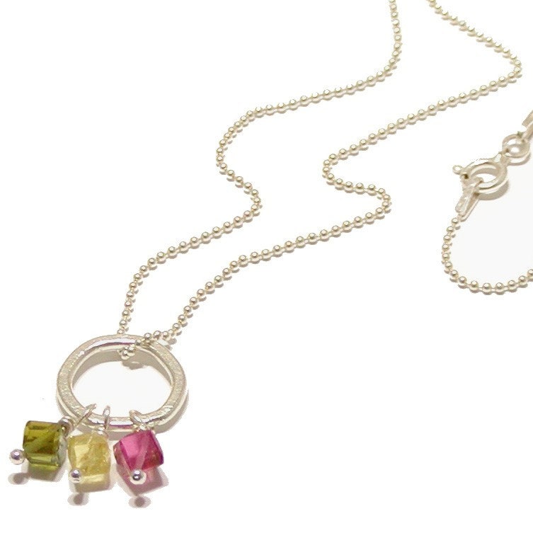 Tourmaline Pendant Necklace with Dangles and Sterling Silver