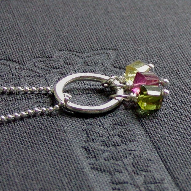 Tourmaline Pendant Necklace with Dangles and Sterling Silver