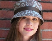 Womens Hat Blue Brown Cotton Floral Cloche hat - Dede